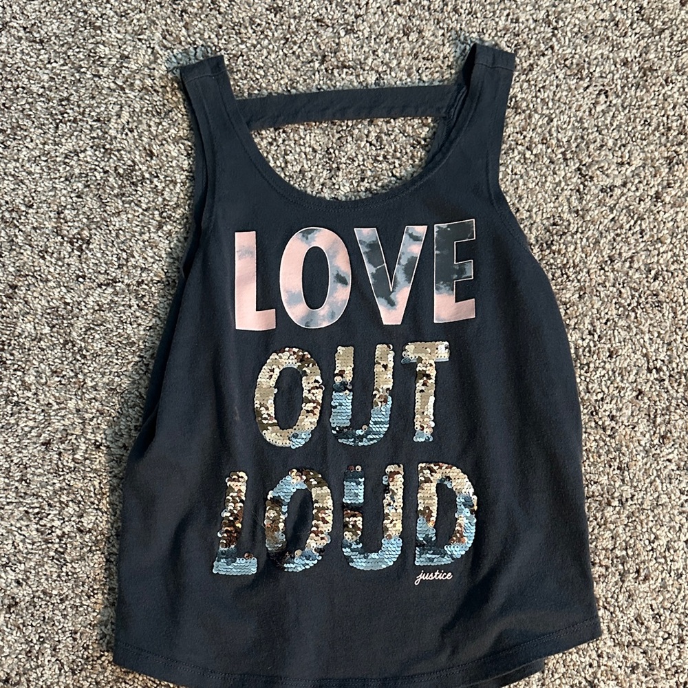 Justice Black Tank with Sequin Design